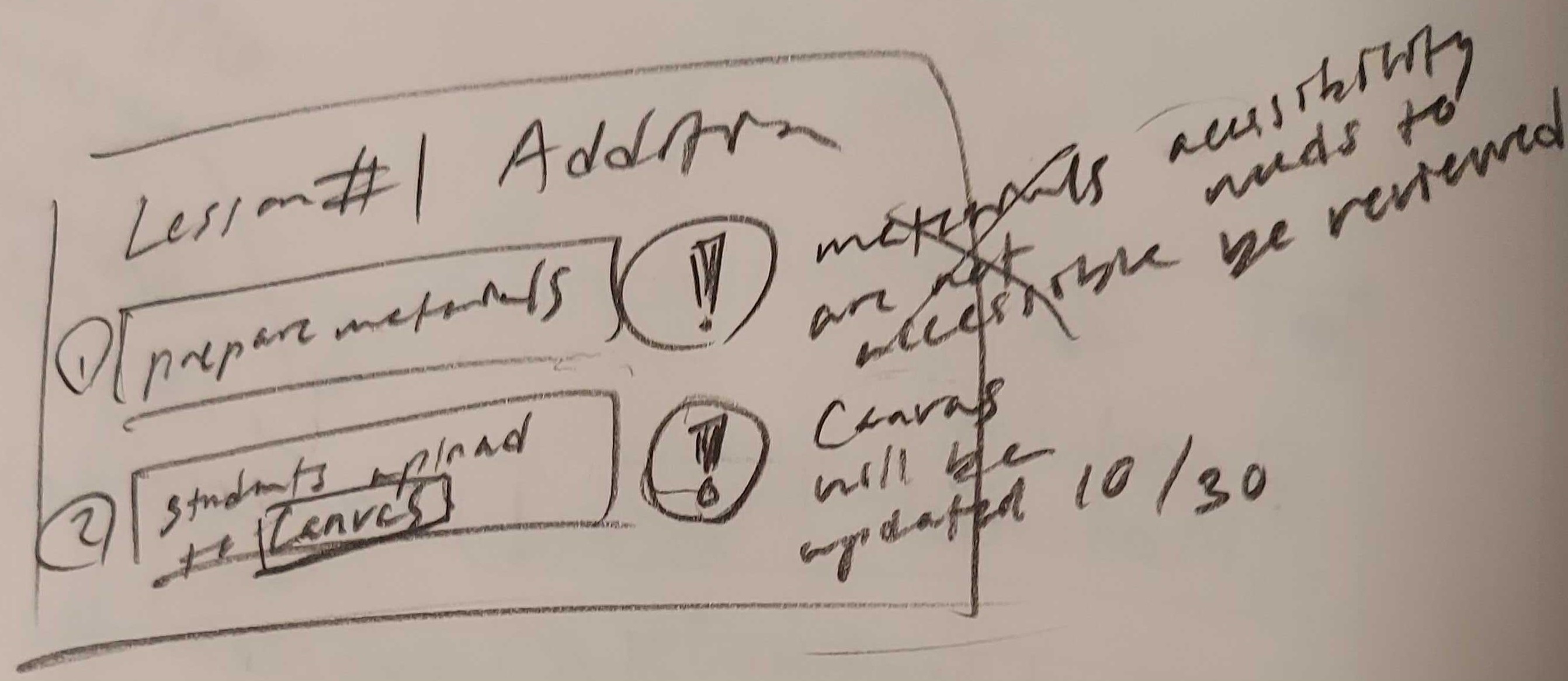 Sketch 2: lesson planning focus with alert cues for accessibility or new software.