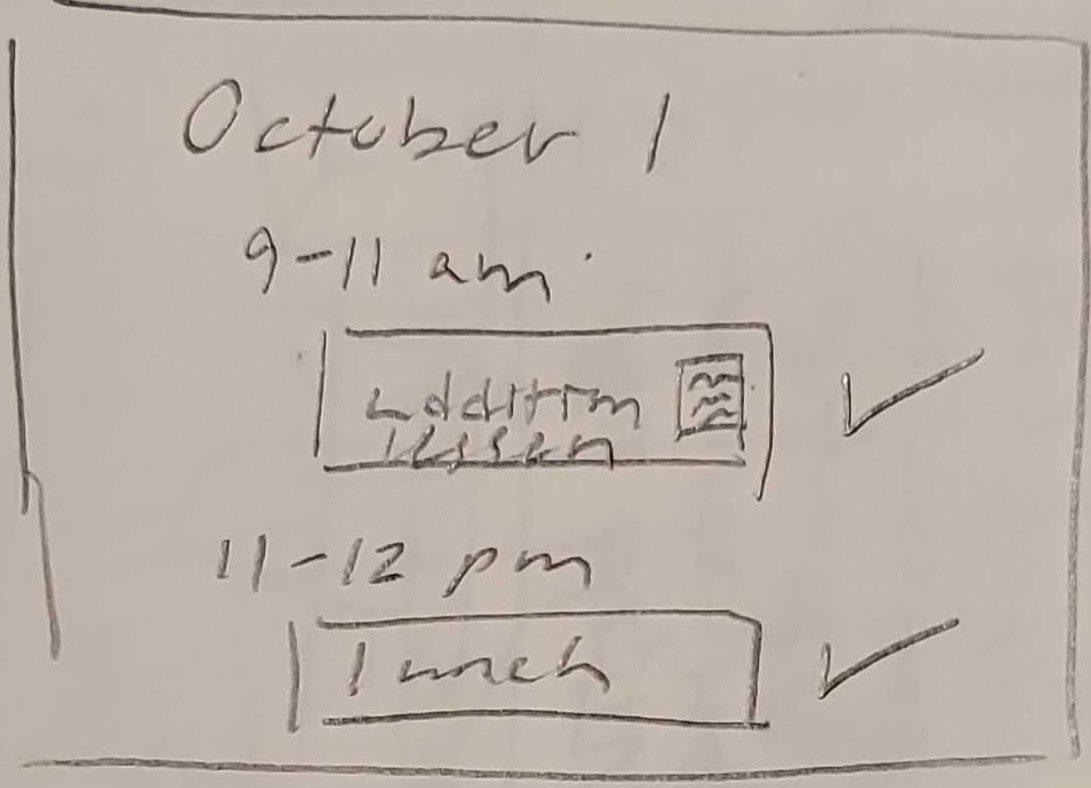 Sketch 4: calendar-like list of lesson plans organized by date and time blocks.