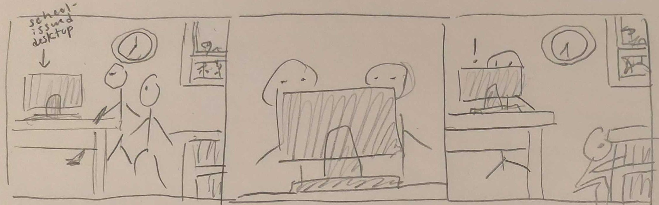 Storyboard frames illustrating pre-class review, TA collaboration, and proactive software update notifications.